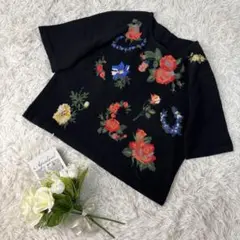 美品✨カシミヤ100% 花柄 セーター ブラック 11号 Lサイズ