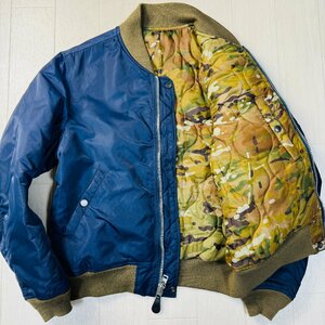 良品/XLサイズ★ショット/Schott 和総柄 N.Y.C カモフラ迷彩 総柄 リバーシブル 2WAY ボンバー フライト ジャケット MA-1 メンズ 紺