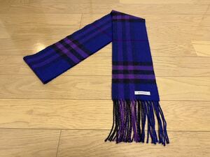 BURBERRY　バーバリー　細長マフラー　カシミア77％+その他　美品　青紫系　送料無料!!!