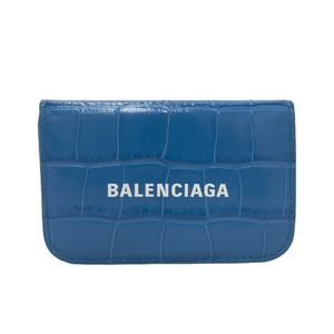 BALENCIAGA バレンシアガ 593813 三つ折り 財布 クロコ型押し ブルー系 [240101209668] メンズ