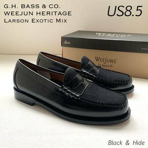 新品レア G.H. BASS バス WEEJUN HERITAGE Larson Exotic Mix異素材 コンビ ハラコ調 ローファー US8.5 黒 メンズ 限定 26.5㎝ 送料無料