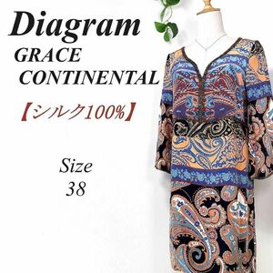 【絹100%】 Diagram GRACE CONTINENTAL ダイアグラム グレースコンチネンタル ペイズリー柄 ワンピース エスニック ドレス 絹 38