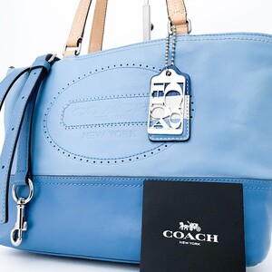 1円■超美品■入手困難色■COACH コーチ 2way ロゴ型押し パンチング トートバッグ ショルダー ビジネス メンズ レディース レザー ブルー