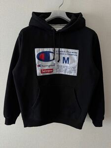 美品SUPREME×Champion Label Hooded Sweatshirtシュプリーム×チャンピオン ラベルスウェットシャツ プルオーバー パーカー ブラック黒M