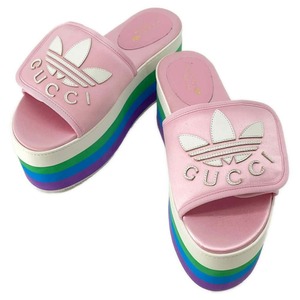 ★グッチ サンダル アディダスコラボ プラットフォーム シルク レディースサイズ37 1/2 702294 GUCCI adidas 靴 【安心保証】