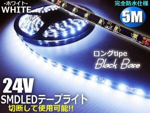 24V 5M ホワイト LED テープライト 白 マーカー アンドン 黒ベース トラック 船舶 バス ダンプ 照明 ドレスアップ 同梱無料 D