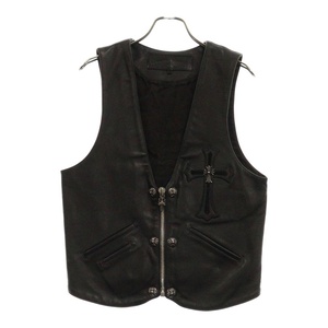 CHROME HEARTS クロムハーツ 6BTN ZIP FRNT VEST フロントスモールCHクロス 6クロスボールダガージップ レザーベスト ブラック/シルバー