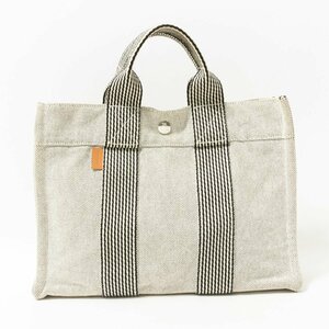 【1円スタート】HERMES エルメス ニューフールトゥPM ハンドバッグ トートバッグ ブラック ホワイト キャンバス コットン レディース