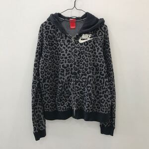 RN389 NIKE 長袖 ヒョウ柄 総柄パーカー グレー レディース L