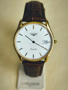 稼働品 ロンジン メンズ腕時計 白色文字盤 二針デイト付き 新品電池 LONGINES