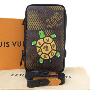 【本物保証】 箱・布袋付 未使用 ルイヴィトン LOUIS VUITTON ダミエ エベヌ ジャイアント ダブル フォン ポーチ ショルダーバッグ N40377