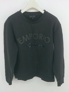 ◇ EMPORIO ARMANI 裏起毛 ロゴ 長袖 トレーナー サイズ EU 42 USA 42 MEX 42 ブラック レディース P