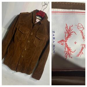 DENIM COUTURE by ZARA MAN デニムクチュール　ザラマン　本革？　スウェード レザー　裏付き　ミリタリーシャツ　ジャケット　茶　S