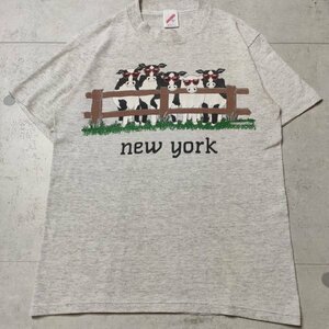 ◆1円スタート◆　JERZEES　ジャージーズ　牛　new york　イラストプリント　Tシャツ　Mサイズ