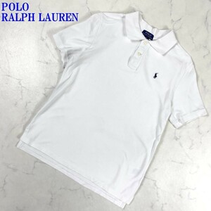 ポロラルフローレン 半袖ポロシャツホワイトPOLO RALPH LAUREN ブランドロゴ刺繍 コットン100％ L(14-16) C771
