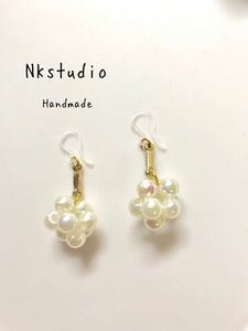 ハンドメイド　ミックスパールのピアス　イヤリング