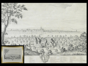 Emanuel Büchel Johann Martin Weis バーゼル市の眺め(グンデルディンゲン ドイツ 街並 風景)銅版画(版画)1745年 大判 額装 s24040710