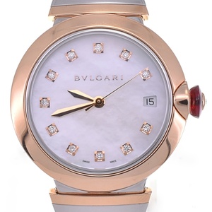 値下 ブルガリ BVLGARI LUP36SG ルチェア デイト SS/K18PG/サファイア/ダイヤモンド レディース 美品 箱・保証書付き □#131987