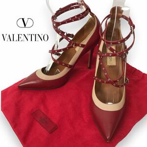 p13 VALENTINO GARAVANI ヴァレンティノ ガラヴァーニ パンプス ハイヒール アンクルストラップ 37 イタリア製 正規品 ルージュレッド 革