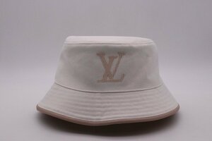 【中古美品】LOUIS VUITTON ルイヴィトン M77575 アパレル ボブ・LV バディー ハット ストラップ付 コットン ホワイト サイズM【漂亮】