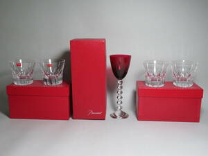 【Baccarat バカラ】クリスタルガラス 3箱 5点まとめ売り ロックグラス/シャンパンワイングラス ベガ フォルテッシモ 赤 ルビー 本物保証A1