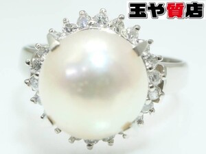 パール9.5ミリ ダイヤ0.26ct デザイン リング 15号 プラチナ pt900