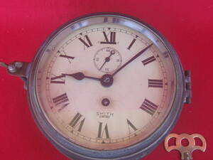 可動品★船舶時計（マリンクロック）　英国製スミス（ＳＭＩＴＨ、ＥｍＰｉｒｅ）真鍮製　丸型19㎝ねじ巻き式