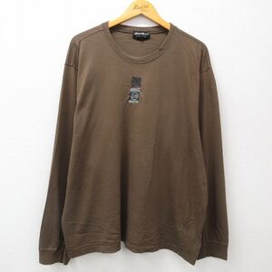 XL/古着 エディーバウアー 長袖 ビンテージ Tシャツ メンズ 00s ワンポイントロゴ 大きいサイズ コットン クルーネック 濃茶