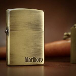 【 特別出品 】1円スタート 未使用 2002年 Marlboro Zippo マールボロジッポー AntiqueBrass 真鍮古美 キーホルダー付 