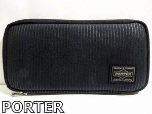 X4L001◆本物美品◆ ポーター PORTER キャンバス ネイビー ストライプ ジップラウンド小銭入れあり 長財布 ウォレット