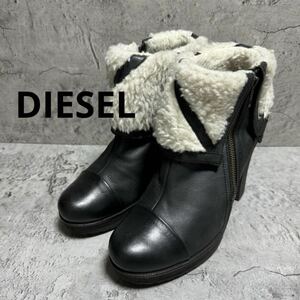 DIESEL ディーゼル　ショートブーツ 37 サイドジップ レザー チャンキーヒール 黒 ブラック