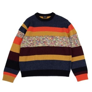 ポールスミスPaul Smith PS マルチカラー編み替えデザインニットセーター 紺マルチL