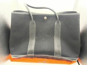 M451 1円〜 HERMES エルメス トートバッグ ブラック ガーデンパーティ キャンバス 黒 レザー トート ハンドバッグ 