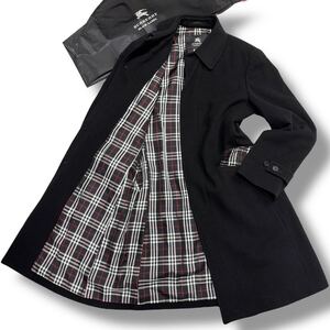 BURBERRY BLACK LABEL 23 バーバリーブラックレーベル ステンカラーコート カシミヤ カシミア ロング 比翼 ノバチェック ロゴボタン 黒