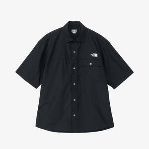 L 新品 ノースフェイス ショートスリーブ ヌプシ シャツ ブラック Nuptse Shirt 半袖 ボタンダウン 切り返し ヌプシシャツ 黒 刺繍 ロゴ