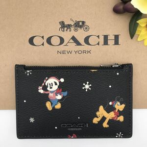 DISNEY X COACH コラボ ★大人気★ ジップ カードケース ホリデイ プリント ミッキーマウス CM725 QB/M2 新品