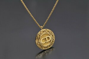 １円～ 美品 Christian Dior ディオール CDロゴ ラウンド ペンダント ネックレス GP ゴールド 60ｃｍ