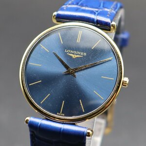 電池新品 LONGINES ロンジン グランドクラシック L4.635.2 クォーツ ゴールドカラー ネイビー文字盤 スイス製 新品革ベルト メンズ腕時計