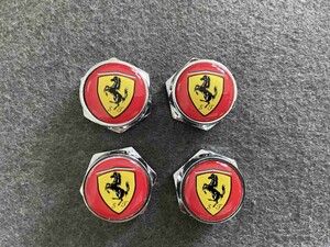 ★フェラーリ Ferrari★140★ ナンバープレート ボルトキャップ カバー 盗難防止ねじ 4個セット ドレスアップ ネジ ステンレス製