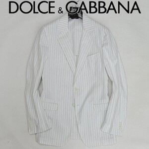 国内正規品◆DOLCE&GABBANA ドルチェ＆ガッバーナ マルチストライプ柄 コットン 2釦 ジャケット 白 ホワイト 44