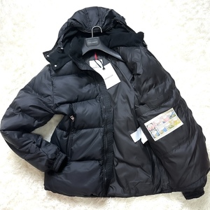 極暖極美品MONCLER2wayフード付きダウンジャケットL~Mワンポイント袖ロゴワッペン黒ブラック国内正規品Wジップアップ1大きいモンクレール