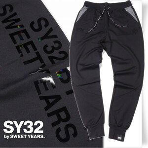 新品1円～★定価2.8万 SY32 by SWEET YEARS エスワイサーティトゥ メンズ イタリアCarvico社 ダブルニット生地ロングパンツ L 黒◆A1177◆