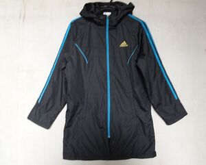 adidas/アディダス/ジュニア/コート/ジャンパー/前ジップアップ/ミドル丈/青3本ラインテープ/スポーツ/黒/ブラック/160サイズ(12/2R6)