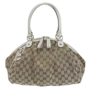 【本物保証】 超美品 グッチ GUCCI ハンドバッグ トートバッグ GGキャンバス レザー ベージュ系 223974 506631