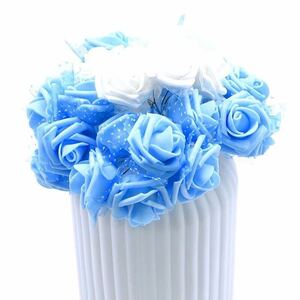 大量 20本 フェイク バラ ブーケ ブートニア インテリア 装飾品 ブリザード 花束 花 フラワー 造花 ローズ 手芸 ホワイト ブルー 白 青