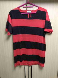 正規 16SS SAINT LAURENT PARIS サンローラン パリ Hedi Slimane エディ期 カットオフ ボーダー Tシャツ 赤黒 XS 387885 Y2LP1