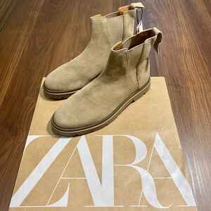 訳あり 新品 ZARA 牛革使用 サイドゴアブーツ 27.5cm 43 BEIGE メンズ ザラ ブーツ シューズ チェルシー