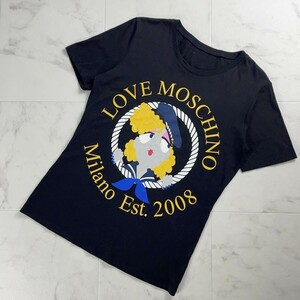 美品 MOSCHINO モスキーノ Iconic girl T-shirt ガールズプリント 半袖Tシャツ トップス レディース 黒 ブラック サイズL*TC48