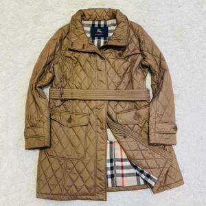 【美品・XL】BURBERRY LONDON バーバリーロンドン キルティングコート ベルト トレンチコート メガチェック ノバチェック ブラウン 軽暖 44