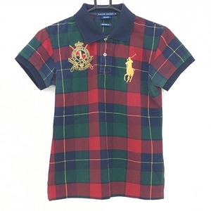 ラルフローレン 半袖ポロシャツ レッド×グリーン チェック ビッグポニー レディース M ゴルフウェア Ralph Lauren